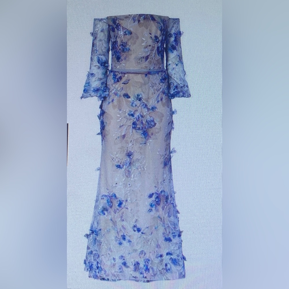 Marchesa Notte light blue floral embroidered gown. Size 12. Worn once.